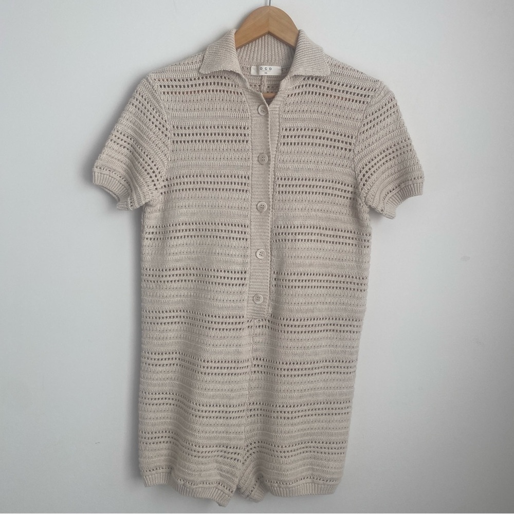 Revolve One Grey Day (OGD) Georgia Romper Crochet Linen Cotton Blend Size XS - Picture 3 of 12